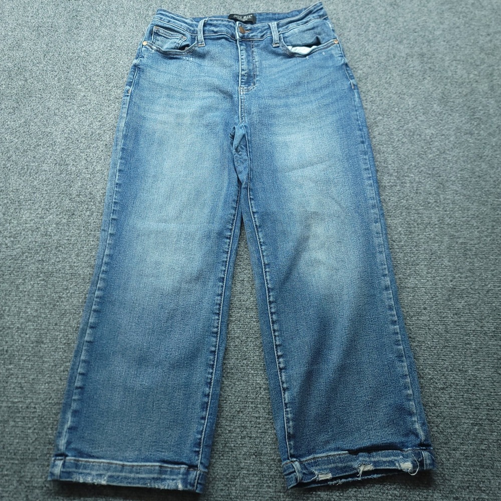 Judy Blue High Rise Wide Leg Jeans Medium Wash Raw Hem JB88592 Size 11/30